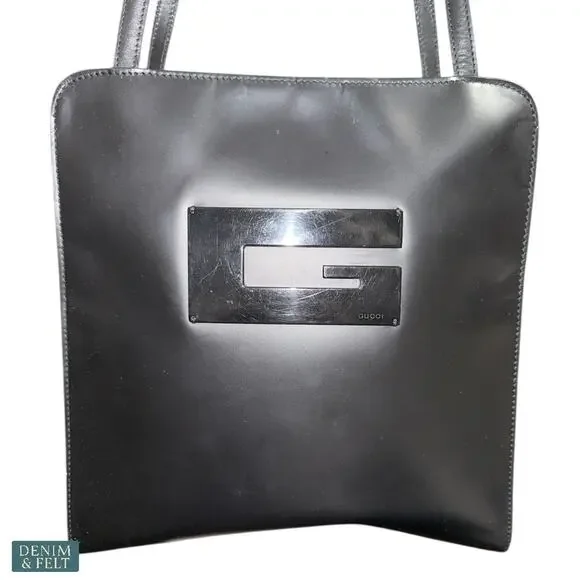 Gucci Black GG Logo Shoulder Tote Work Bag Classic Designer Style PVC Purse - Picture 4 of 16